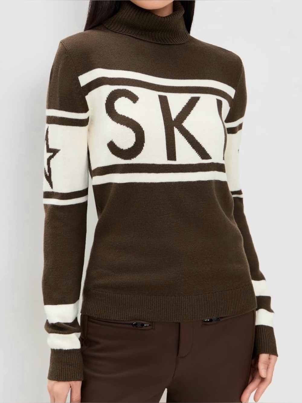 NWT Perfect moment merino wool schild ski sweater in brown chocolate